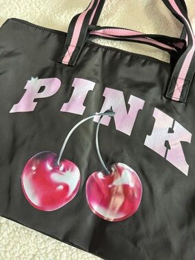 PINK Victoria's Secret Black Tote with Pink Cherry Graphic